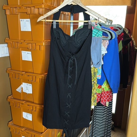 AEFFE Spa Black Bodycon Lace Up Bustier Halter Dress Size 10 - Picture 7 of 11